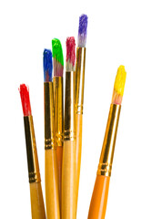 Stack of color artist paint brushes