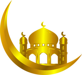 Moon mosque islam logo icon symbol gold design transparent background