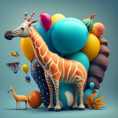 Giraffe with balloons