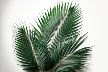 Fototapeta na wymiar Palm tree leaves, isolated on a white backdrop. Generative AI