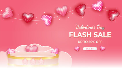 Obraz na płótnie Canvas Valentines day flash sale banner template up to 50 percent Off. Vector illustration