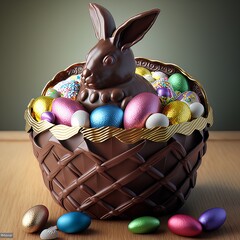 chocolate easter bunny with eggs
