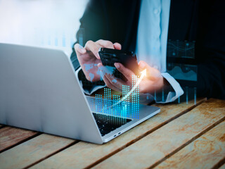 Digital investment analysis, trading, financial business growth concepts. Increasing business stock...