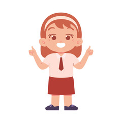 Indonesian Elementary School Girl Kids Wearing Red and White Uniform Illustration