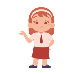 Indonesian Elementary School Girl Kids Wearing Red and White Uniform Illustration
