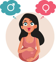 Pregnant Woman Thinking about the Gender of her Baby Vector Cartoon Illustration. Future mom keeping the gender of the infant a secret until birth 
