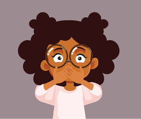 Disgusted Little Girl Covering her Mouth Vector Cartoon Illustration. Child burping trying to be polite and cover it
