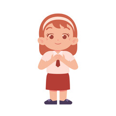 Indonesian Elementary School Girl Kids Wearing Red and White Uniform Illustration
