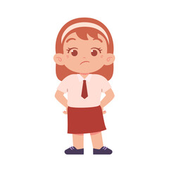 Indonesian Elementary School Girl Kids Wearing Red and White Uniform Illustration