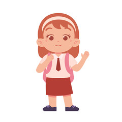 Indonesian Elementary School Girl Kids Wearing Red and White Uniform Illustration