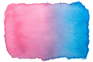 Obraz premium Cutout pink, purple, blue watercolor paint on paper design element.