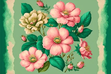 Sierkussen Floral background Pink Vintage illustrator IA © CamilaSato
