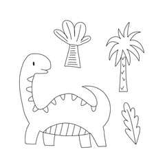 Cute dinosaur in doodle style. Vector illustration on a white background for nursery decoration and textiles.