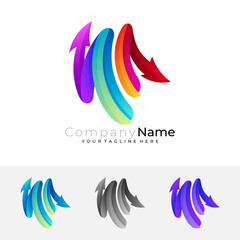Letter M logo with colorful design illustration, M logo and arrow