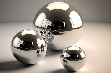 spheres on the table, big and small sized, reflections, ray tracing made with generative ai