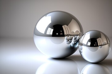 big and small sized spheres, reflections, ray tracing made with generative ai