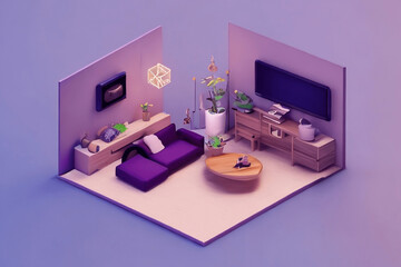 3d isometric living room