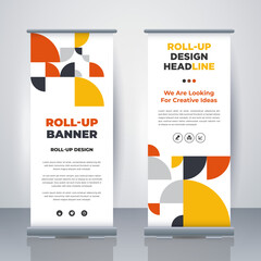 Geometric Business Roll Up. Standee Design. Banner Template. Presentation and Brochure. Geometric x-banner and flag-banner advertising. Vector illustration.