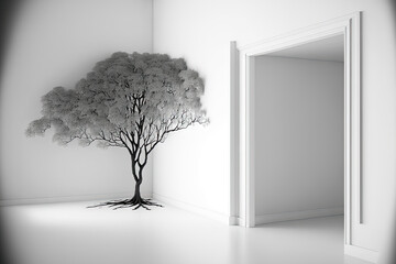 mock up of a white room with a tree,. Generative AI