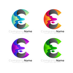 C logo and 3d colorful design template, set letter C icon