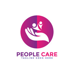 Abstract People Care Logo. Human Icon with Circular Hands Symbol. Flat Vector Logo Design Template Elements.