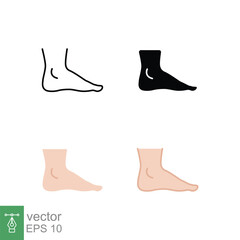 Foot, ankle icon in different style. Set of ankle sign vector icons designed in filled outline, line, glyph and solid style. Vector illustration isolated on white background. EPS 10.