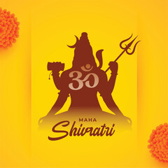 Fototapeta premium lord shiva maha shivratri greeting card with marigold flower