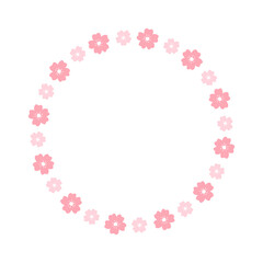 Round Cherry Blossom Frame. Cute Floral Wreath Border.
