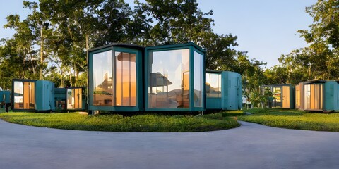luxury cabins in garden green area 