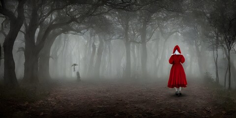 woman in red dress in forest