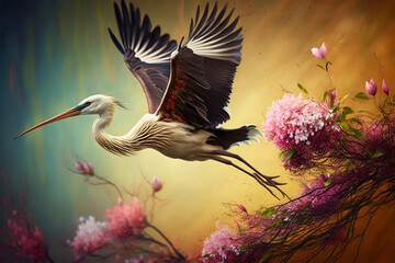 A stork Chirping into Spring: The Return of our Feathered Friends (ai generated)