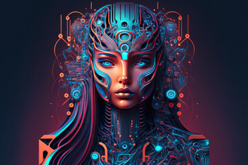 AI humanoid female robot close-up face portrait, futuristic, modern, digital technology, AI artificial intelligence concept, ai generated