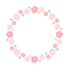 Round Cherry Blossom Frame. Cute Floral Wreath Border.