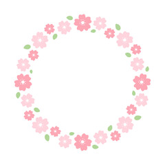 Round Cherry Blossom Frame. Cute Floral Wreath Border.