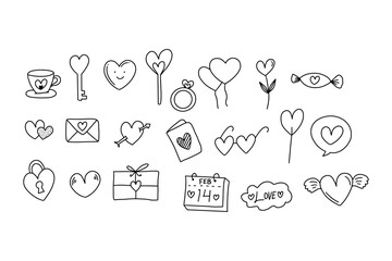 Cute Valentine Doodle Art Illustrations. Love-Themed Hand Drawn Designs for Greeting Cards and Social Media