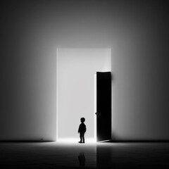 Obraz premium Minimalist illustration of a person in front of a door
