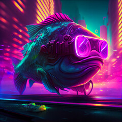 Blobfish fish cyberpunk style. Generative Ai. - obrazy, fototapety, plakaty