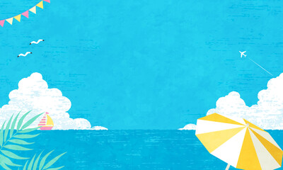 青空と海の夏イメージのベクターイラスト背景(ビーチ) © Honyojima