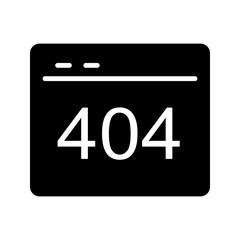 Solid black SEO website 404 error vector icon illustration