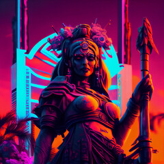 Fototapeta na wymiar Cyberpunk Chumash Indian goddess of the flower. Generative Ai.