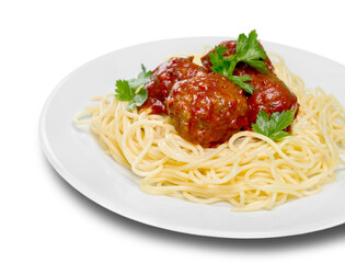 seving of spaghetti with meatballs