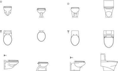 Vector sketch illustration of detailed toilet closet seen from various sides