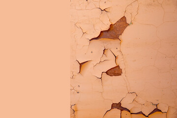 Old wall painted orange on one side - Old shabby orange wood. Background, texture.Orange old paint on a rustic background 