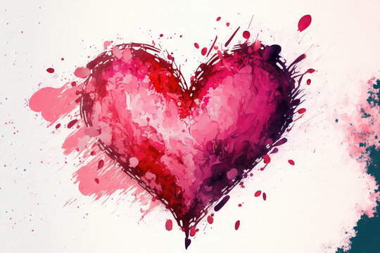 Background of a red and pink abstract watercolor heart. Valentine's Day greeting card with a love theme. Generative AI
