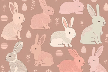 Baby pink rabbit pattern. Digital illustration created with Generative AI.