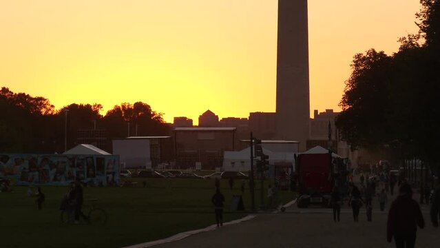 Sunset over the Washington Monument and the National Mall, Washington, D.C.