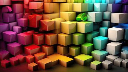 Rainbow of colorful blocks, abstract, background, banner, 3d render