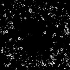 Abstract fresh soda bubble groups. Effervescent oxygen texture. High-quality stock image liquid water bubbles, carbonate drink, oil shape, beer fizzing, splashing and floating drop in black background