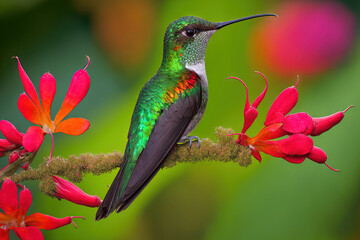 Naklejka na ściany i meble The Talamanca Hummingbird (Eugenes spectabilis), sometimes known as the Admirable Hummingbird, is a big hummingbird. Costa Rica to Panama is the range of the talamanca hummingbird. Generative AI