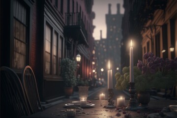 Romantic Candle Dinner At Dangerous City Neighborhood (generative AI)